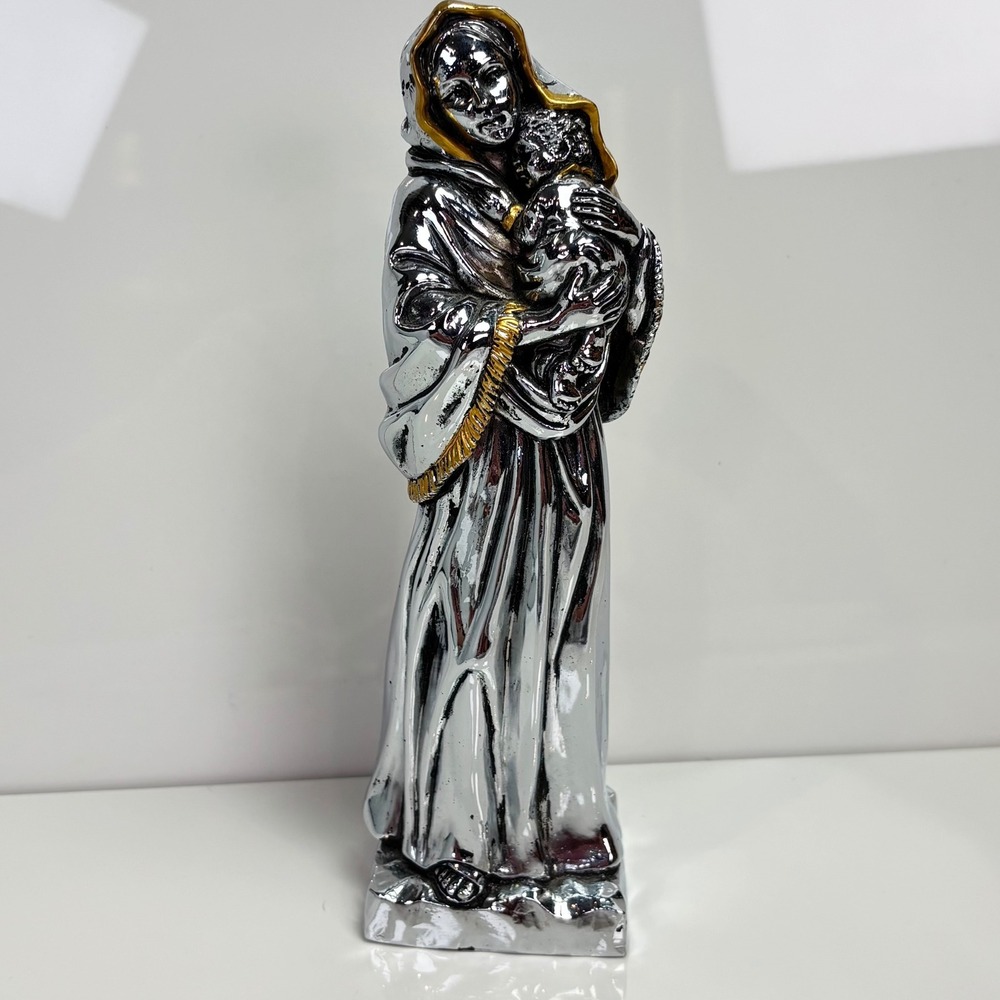 Silver Gold Tone Virgin Mary Statue Baby Jesus Statue Religious Figurine
